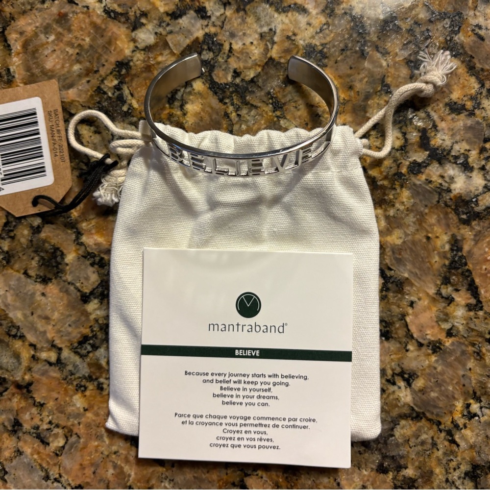 NWT Mantraband “BELIEVE” Statement Cuff Bracelet - Hypoallergenic & Adjustable - Picture 2 of 11